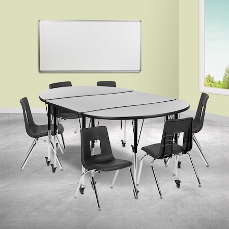 Flash Furniture Mobile 76" Oval Wave Grey Table Set-16" Chairs XU-GRP-16CH-A3048CON-48-GY-T-A-CAS-GG